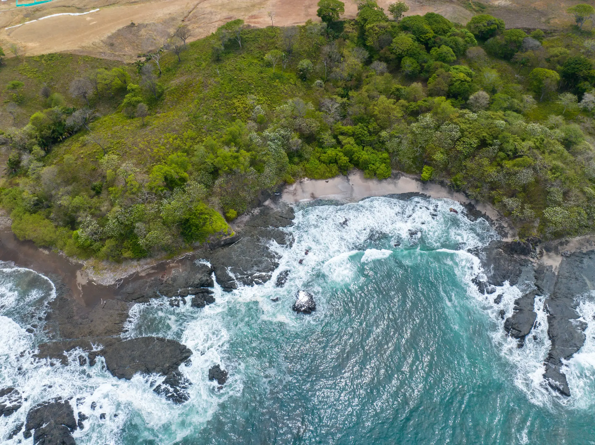 Aerial view of the Pacific shoreline at San Juanillo, Guanacaste